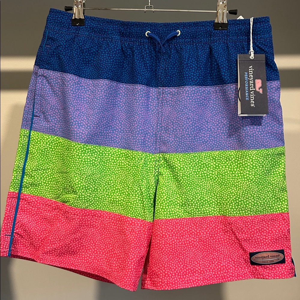 Vineyard Vines boys swim trunks. Youth XL/18. Neon dot design. NWT!